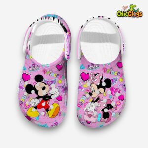Funny Couple Mickey And Minnie Pink Clogs Shoes - Image 1
