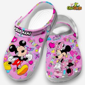 Funny Couple Mickey And Minnie Pink Clogs Shoes - Image 2