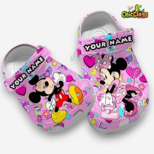 Funny Couple Mickey And Minnie Pink Clogs Shoes - Image 3