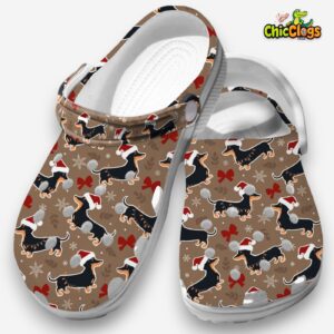 Funny Cute Christmas Theme Dachshund Wearing Santa Hat Pet Clogs - Image 2