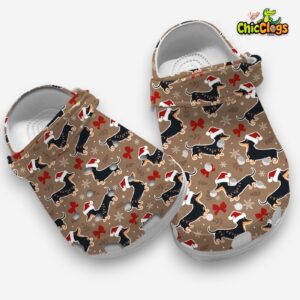 Funny Cute Christmas Theme Dachshund Wearing Santa Hat Pet Clogs - Image 3