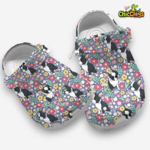 Funny French Bulldog Floral Pattern Crocs For Kids & Adults - Image 3