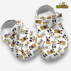 Funny Lucky French Bulldog Pattern White Classic Clogs - Image 3