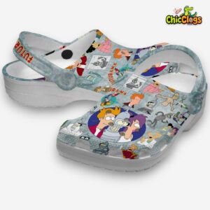 Futurama Tv Series Gray Marble Background 3D Printed Classic Crocs Shoes - Image 1