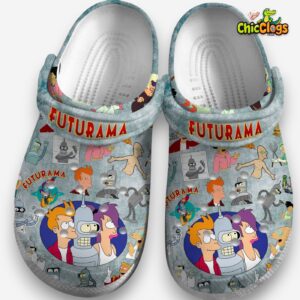 Futurama Tv Series Gray Marble Background 3D Printed Classic Crocs Shoes - Image 2