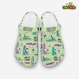 Happy Day Snoopy Surfing Waves High Tide Clogs Shoes - Image 1