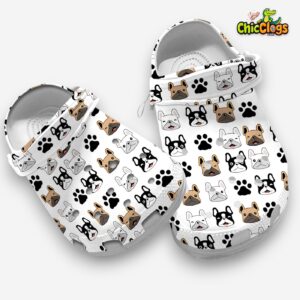 Happy French Bulldog Pattern White Classic Crocs For Kids & Adults - Image 3