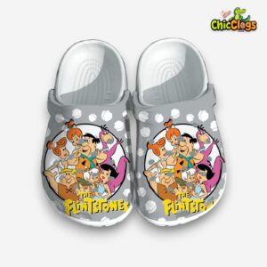 Happy The Flintstones Family Gray Background 3D Printed Classic Crocs Shoes - Image 1