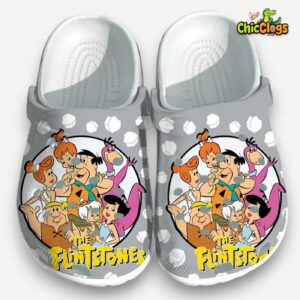 Happy The Flintstones Family Gray Background 3D Printed Classic Crocs Shoes - Image 2