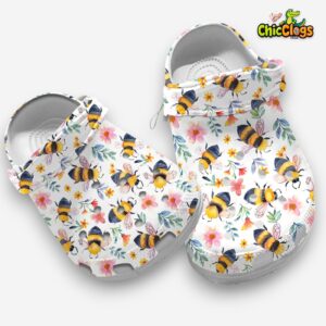 Joyful Spring Bee Swarm White 3D Printed Classic Crocs Shoes - Image 3
