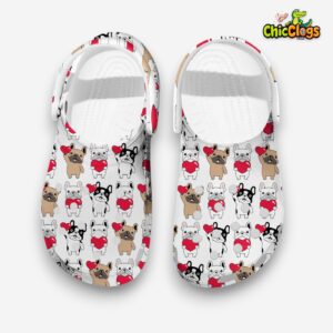 Lovely French Bulldogs And Red Hearts Classic Clogs Shoes - Image 1