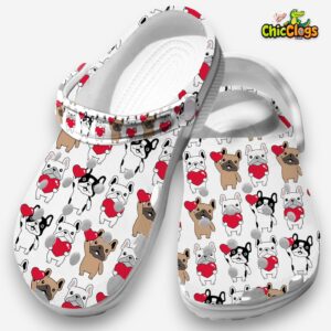 Lovely French Bulldogs And Red Hearts Classic Clogs Shoes - Image 2