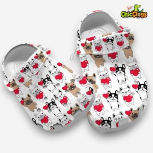 Lovely French Bulldogs And Red Hearts Classic Clogs Shoes - Image 3