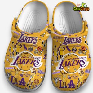Non slip Yellow Shoes Los Angeles Lakers NBA Team Crocs For Kids & Adults - Image 3