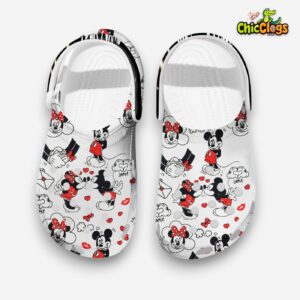 Personalized Clogs Love Couple Mickey And Minnie White Slippers - Image 1