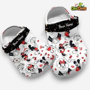Personalized Clogs Love Couple Mickey And Minnie White Slippers - Image 3