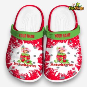 Personalized Clogs Strawberry Shortcake White Splatter Slipeprs - Image 3