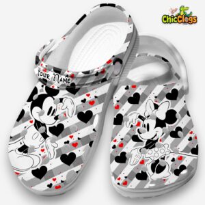 Personalized Couple Mickey And Minnie Doing Heart Shape Clogs - Image 1