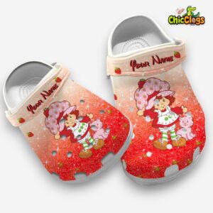 Personalized Cute Strawberry Shortcake Red Glitter Clogs - Image 3
