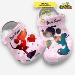 Personalized Mickey And Minnie Kissing Pink Glitter Clogs - Image 3