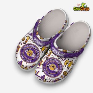Personalized White Los Angeles Lakers NBA Sport Classic Crocs Shoes - Image 1