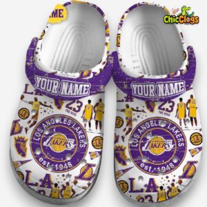 Personalized White Los Angeles Lakers NBA Sport Classic Crocs Shoes - Image 3