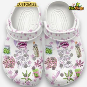 Puff Puff Pass Love Weed 420 Classic White Clogs - Image 2