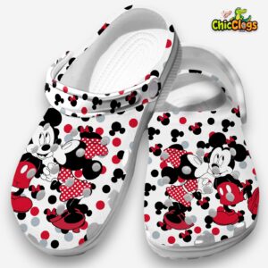 Romantic Mickey Kissing Minnie Mouse Cartoon White 3D Printed Classic Crocs Shoes - Image 2