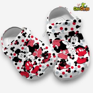 Romantic Mickey Kissing Minnie Mouse Cartoon White 3D Printed Classic Crocs Shoes - Image 3