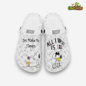 Stylish & Comfortable Snoopy You Make Me Happy All I Want Is You Clogs - Image 1