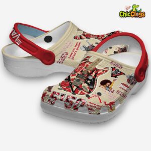 Stylish Beige EVH Shoes Van Halen Music 3D Printed Classic Crocs Shoes - Image 1