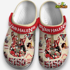 Stylish Beige EVH Shoes Van Halen Music 3D Printed Classic Crocs Shoes - Image 4