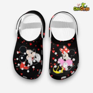 Sweet Couple Mickey And Minnie Black Clogs Shoes - Image 1