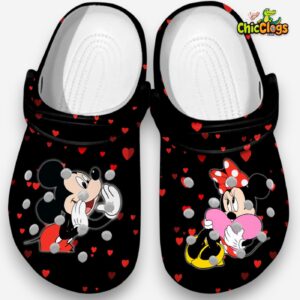 Sweet Couple Mickey And Minnie Black Clogs Shoes - Image 2