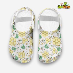 Sweety Honey Comb Bee Pattern Animals White Classic Crocs - Image 1