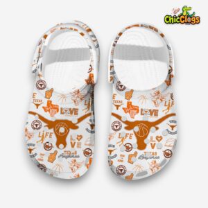 Texas Longhorns Football NCAA Team Unisex White Crocs For Kids & Adults - Image 1