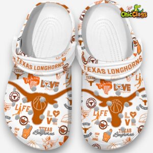Texas Longhorns Football NCAA Team Unisex White Crocs For Kids & Adults - Image 2