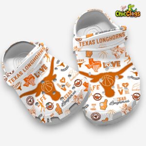 Texas Longhorns Football NCAA Team Unisex White Crocs For Kids & Adults - Image 3